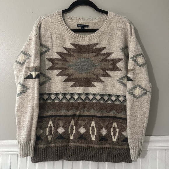 American Eagle Oversized Aztec Sweater Brown Western Wool Blend Womens Sz S - Picture 1 of 7